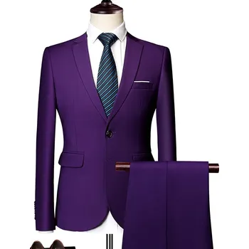 Best Fashion Pánský elegantní dvoudílný oblek pro slavnosti Barva: Fialová, Velikost: 3XL