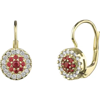 Náušnice Zlaté náušnice s českým granátem a diamantem - kruh Zapínání: klapka