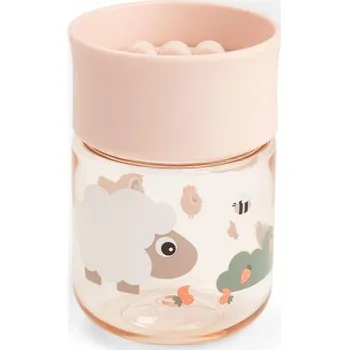 dětská jídelní sada DONE BY DEER netekoucí učící hrneček 360° Tiny farm - růžový