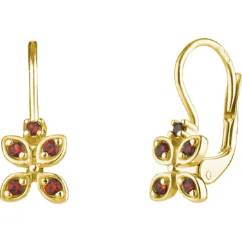 Náušnice Stříbrné náušnice s českým granátem, zlacené - lístek Zapínání: klapka