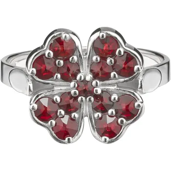 Prsten Stříbrný prsten s českým granátem, rhodiovaný - čtyřlístek Velikost: 56