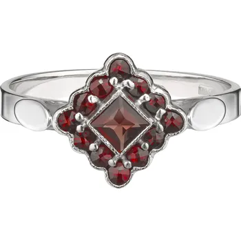 Prsten Stříbrný prsten s českým granátem, rhodiovaný - čtverec Velikost: 52