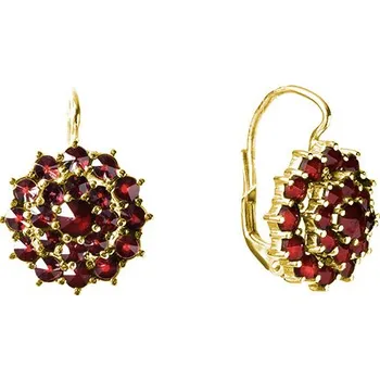 Náušnice Stříbrné náušnice s českým granátem, zlacené - květina Zapínání: puzeta