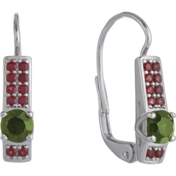 Náušnice Stříbrné náušnice s českým granátem a vltavínem, rhodiované - obdélník Zapínání: puzeta