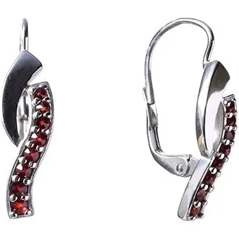 Náušnice Stříbrné náušnice s českým granátem, rhodiované - vlnka Zapínání: balónek