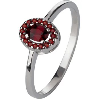 Prsten Stříbrný prsten s českým granátem, rhodiovaný - ovál Velikost: 52