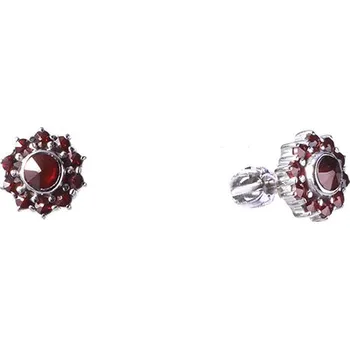Náušnice Stříbrné náušnice s českým granátem, rhodiované - květina Zapínání: klapka