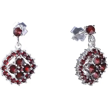 Náušnice Stříbrné náušnice s českým granátem, rhodiované - čtverec Zapínání: puzeta