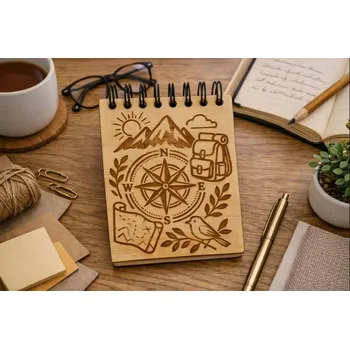 desky na sešit Dary dřeva Dřevěný zápisník s gravírováním na hory a cestování Velikost: A6