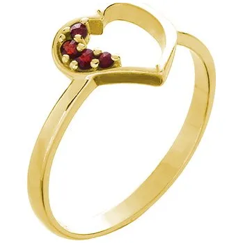 Prsten Stříbrný prsten s českým granátem, zlacený - srdce Velikost: 62
