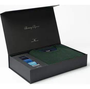 Pánská móda Set pánského svetru AUGUSTIO Emerald a ponožek v dárkovém boxu