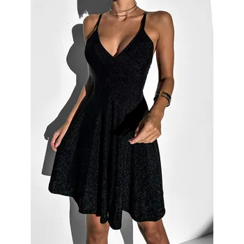 Dámské šaty Černé třpytivé krátké šaty DUSICAR Velikost: ONESIZE