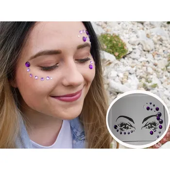 Karnevalový doplněk Nalepovací kamínky na obličej | růžové a čiré, třpytivé dekorace na párty, karneval a festivaly