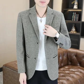 Best Fashion Pánské vlněné sako v britském elegantním stylu Barva: Khaki, Velikost: XL