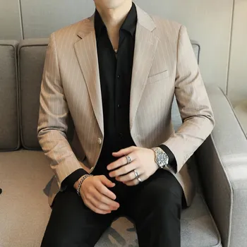 Best Fashion Pánský oblek se dvěma knoflíky pro slavnostní styl Barva: Khaki, Velikost: M