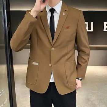 Best Fashion Pánské společenské sako v elegantním stylu Barva: Khaki, Velikost: XL