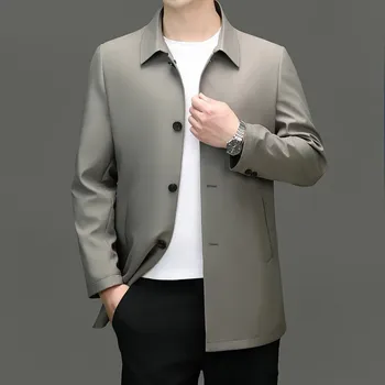 Pánský kabát Best Fashion Pánský dlouhý kabát v moderním business stylu Barva: Khaki, Velikost: XXS