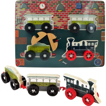 BABU - Dřevěné puzzle vláčky - sada 4 ks