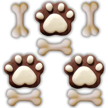 Jedlá dekorace na dort Cukrová dekorace psí tlapky a kostičky 8 ks - hnědé /48127