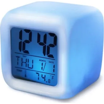 Budík Multifunkční LED budík se světlem | mění barvy (7), zobrazuje čas, datum, teplotu a nabízí 8 melodií