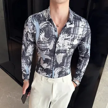 Pánská košile Best Fashion Pánská košile s výrazným potiskem pro volný čas Barva: Černá, Velikost: 2XL