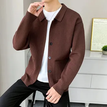 Best Fashion Pánský pletený kabátek pro ležérní vrstvení Barva: Kávová, Velikost: 3XL