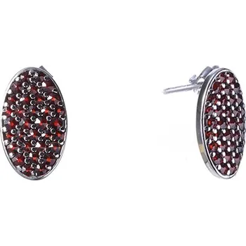 Náušnice Stříbrné náušnice s českým granátem, rhodiované - ovál Zapínání: klapka