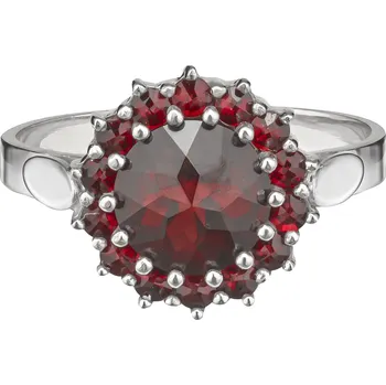 Prsten Stříbrný prsten s českým granátem, rhodiovaný - kruh Velikost: 59