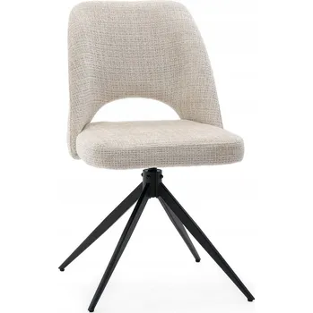 Křeslo Otočné čalouněné křeslo světle béžové barvy s černými nohami, čalouněné šenilovou látkou