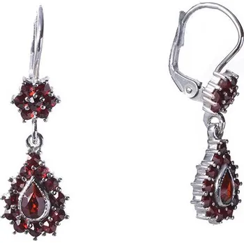 Náušnice Stříbrné náušnice s českým granátem, rhodiované - kapka Zapínání: puzeta