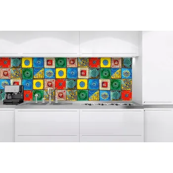 Fototapeta DIMEX | Fototapeta do kuchyně Lisabonské kachličky KI-180-107 | 180 x 60 cm | zelená, vícebarevná, modrá, červená, žlutá + Samolepicí fototapeta za kuchyňskou linku DIMEX Lisabonské kachličky v šíři 180 cm