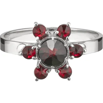 Prsten Stříbrný prsten s českým granátem, rhodiovaný - květina Velikost: 55