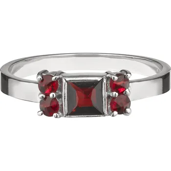 Prsten Stříbrný prsten s českým granátem, rhodiovaný - čtverec Velikost: 60