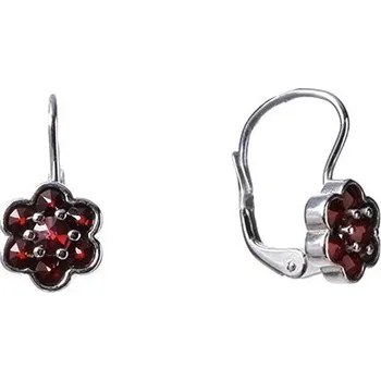 Náušnice Stříbrné náušnice s českým granátem, rhodiované - květina Zapínání: puzeta