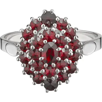 Prsten Stříbrný prsten s českým granátem, rhodiovaný - ovál Velikost: 57