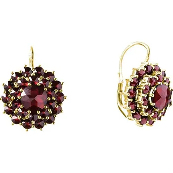 Náušnice Stříbrné náušnice s českým granátem, zlacené - květina Zapínání: puzeta