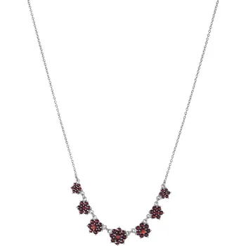Náhrdelník Stříbrný náhrdelník s českým granátem, rhodiovaný - květina