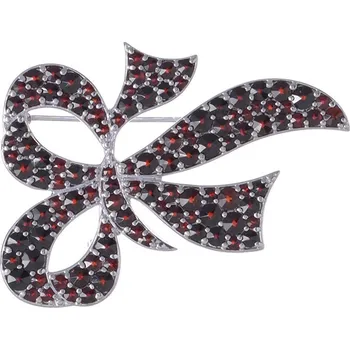 Brož Stříbrná brož s českým granátem, rhodiovaná - mašle