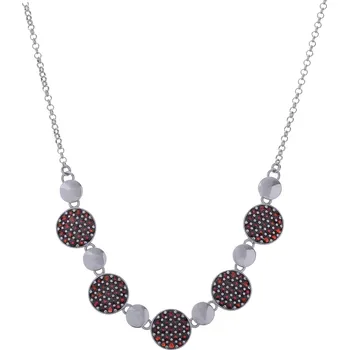 Náhrdelník Stříbrný náhrdelník s českým granátem, rhodiovaný - kruh