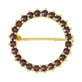 Brož Stříbrná brož s českým granátem, zlacená - kruh