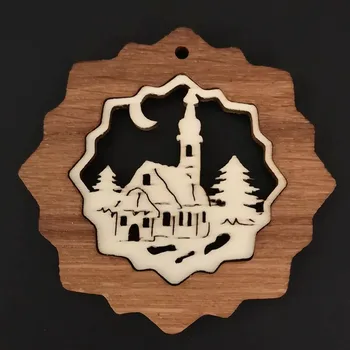 Vánoční dekorace AMADEA Dřevěná ozdoba z masivu s vkladem - vločka s kostelem 7 cm