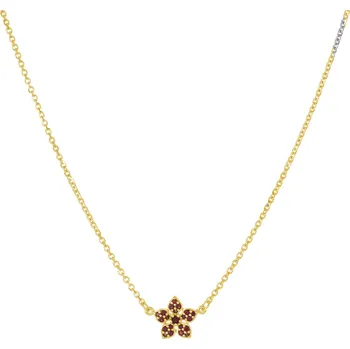 Náhrdelník Stříbrný náhrdelník s českým granátem, zlacený - květina