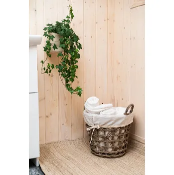 Vingo Úložný ratanový koš s bílou textilií, kulatý – šedý Rozměry (cm): průměr 42, v. 32