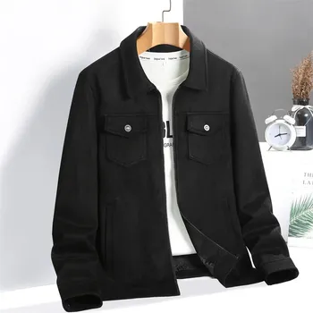 Pánský zimní kabát Best Fashion Pánský semišový kabát pro elegantní podzimní styl Barva: Černá, Velikost: M