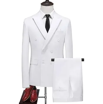 Best Fashion Pánský dvouřadý oblek v elegantním stylu Barva: Bílá, Velikost: XXS