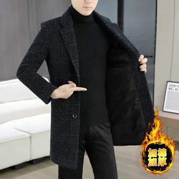 Pánský kabát Best Fashion Pánský dlouhý zimní kabát s klopovým límcem Barva: Tmavě Šedá, Velikost: 4XL