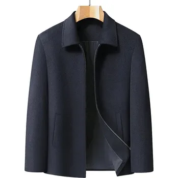 Pánský kabát Best Fashion Pánský elegantní vlněný kabát klasického střihu Barva: Tmavě Modrá, Velikost: 4XL