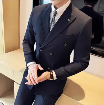 Pánský oblek Best Fashion Pánský dvoudílný oblek pro pracovní i formální příležitosti Barva: Tmavě Modrá, Velikost: 4XL