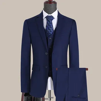 Best Fashion Pánský třídílný oblek pro formální události Barva: Modrá, Velikost: 7XL