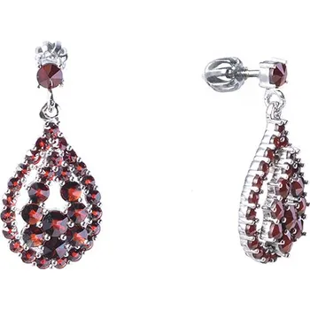 Náušnice Stříbrné náušnice s českým granátem, rhodiované - kapka Zapínání: balónek